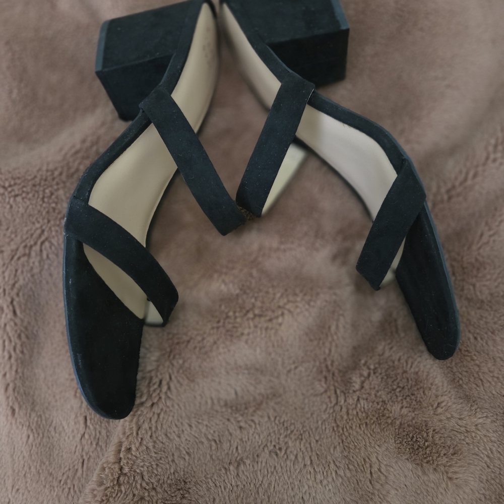 a new day Black Faux-Suede Strappy Block Heel Mule Sandals